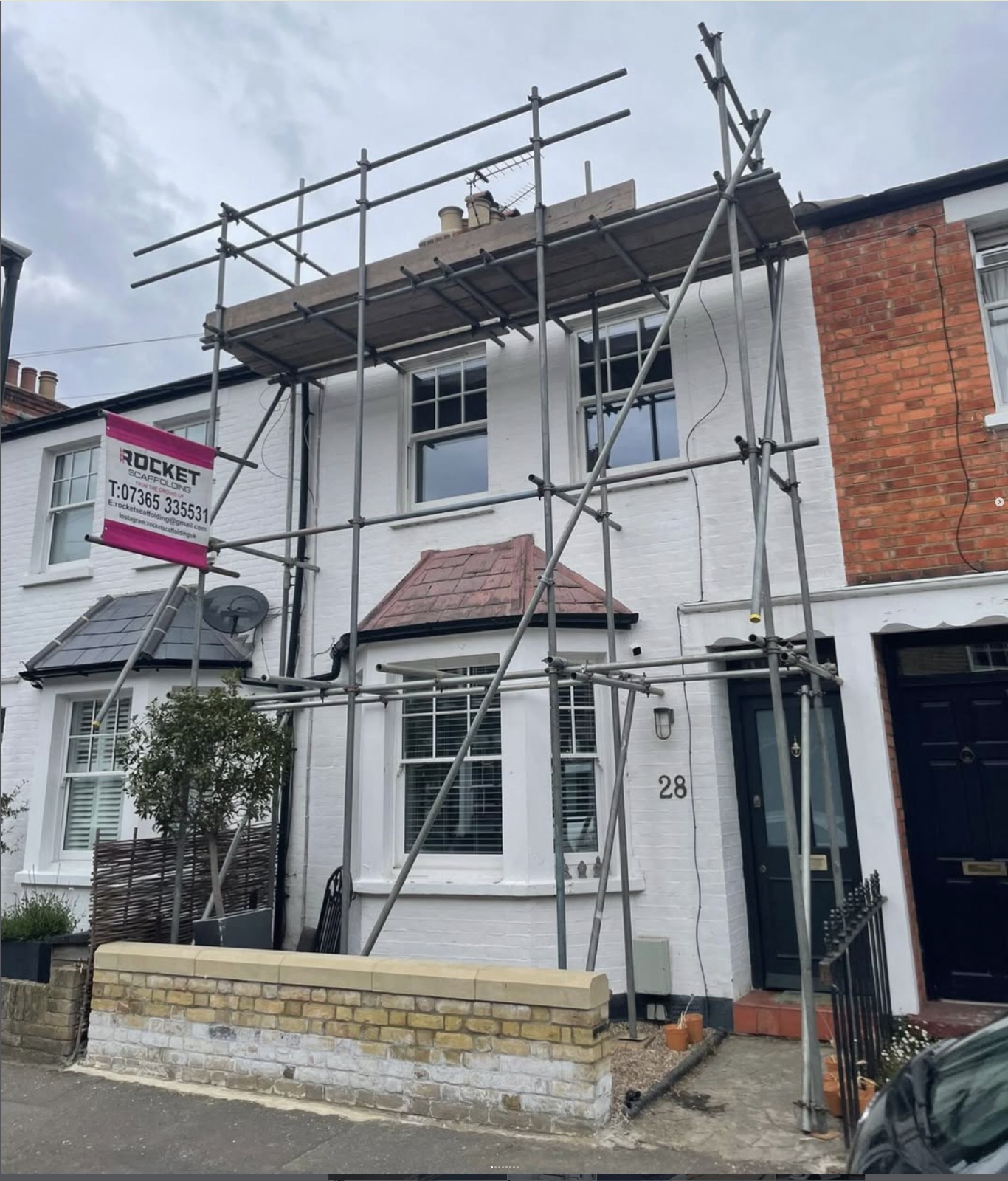 Residential property fully scaffolded for roofing works, London — Rocket Scaffolding